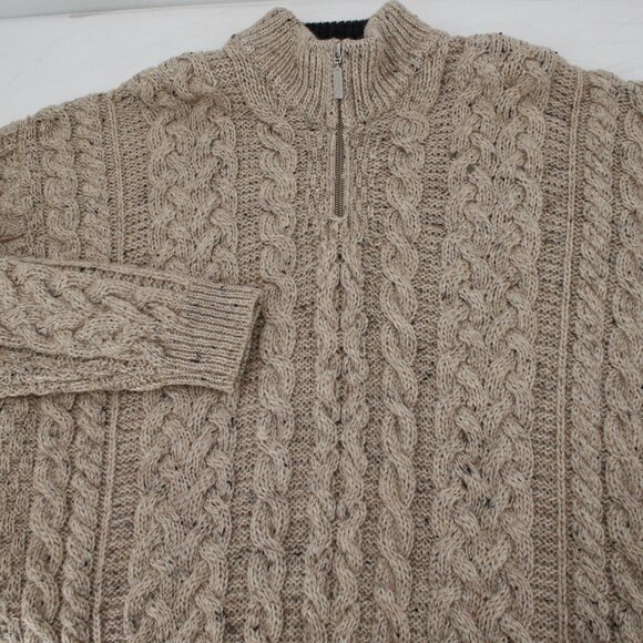 Carraig Donn Sweater Mens Large Fisherman Cable Knit Ireland Pure Wool 1/4 Zip - Picture 1 of 10